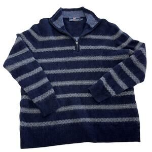 Vineyard Vines Sweater Womens Large Stripe Half Zip Merino Wool Blend Pullover